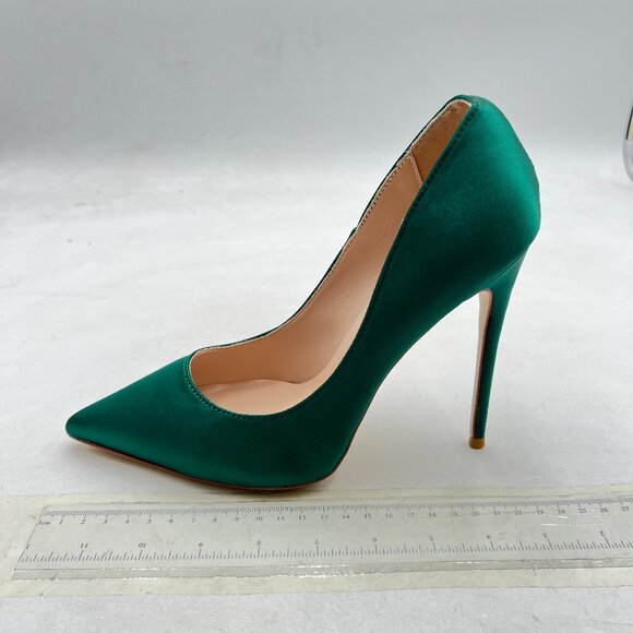 FSJ Shoes - FSJ Turquoise Satin High Heels Pumps Pointed Toe Stilettos Slip On Formal Shoes